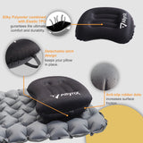 Camp Pillow, AllynX Compressible, Compact, Comfortable, Ergonomic Inflating Pillow for Neck & Lumbar Support While Camp, Backpacking, Graphite Black